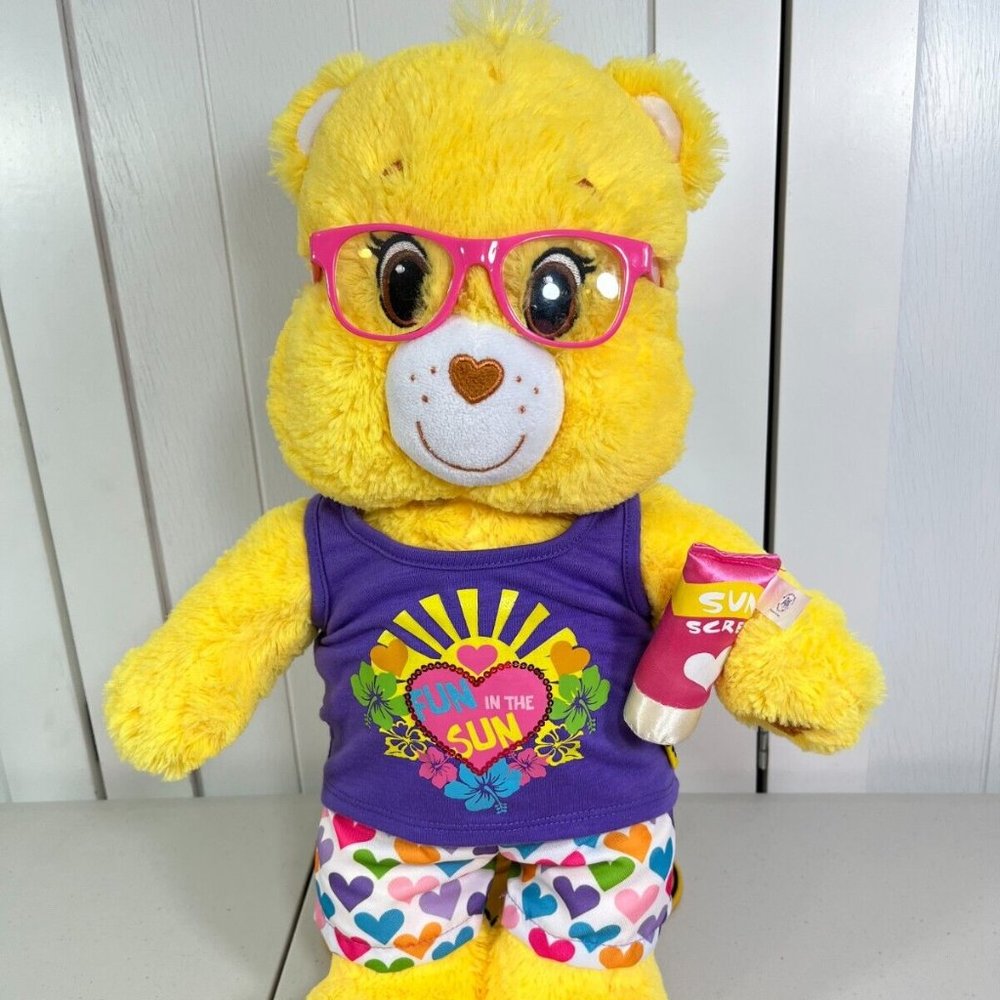 Build A Bear Yellow Funshine Bear Care Bear 17" w/ Fun in the Sun Outfit
